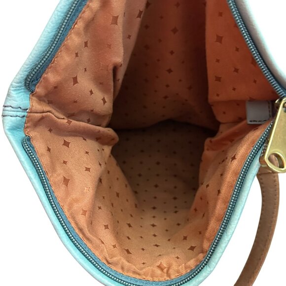 Fossil Purse Light Teal Green Aqua Shoulder Bag Leather Cowhide Fold-Over - Picture 8 of 11
